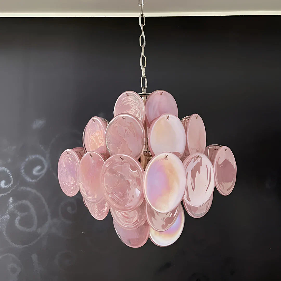 Vintage Murano-Style Pink Disks Chandelier