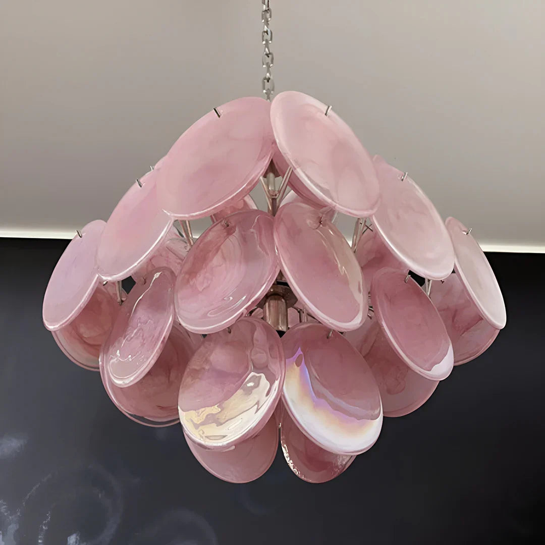 Vintage Murano-Style Pink Disks Chandelier