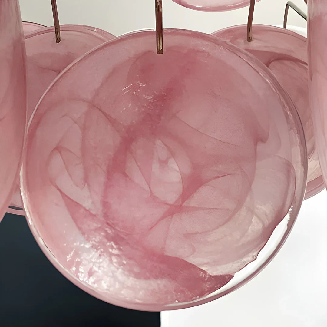 Vintage Murano-Style Pink Disks Chandelier