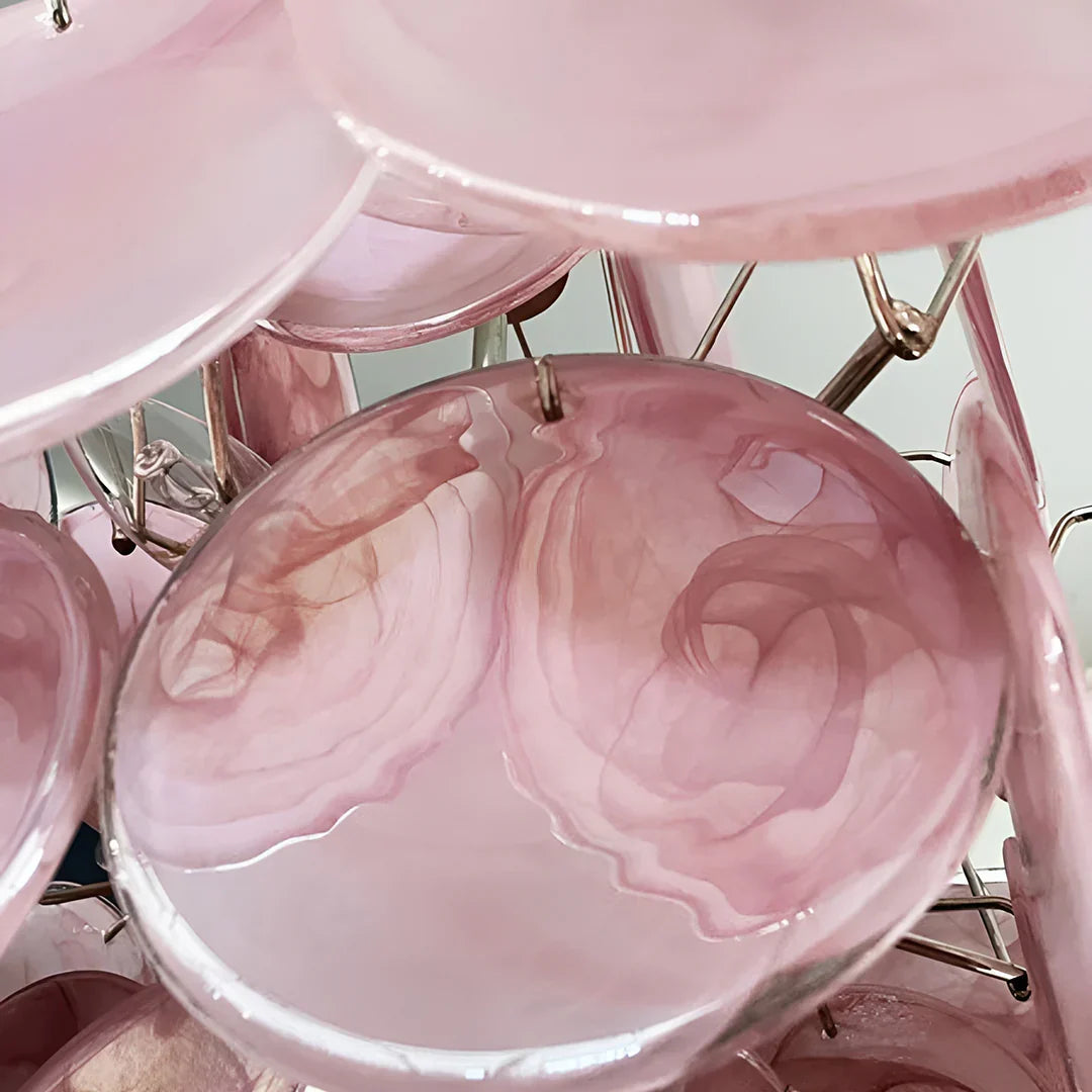 Vintage Murano-Style Pink Disks Chandelier