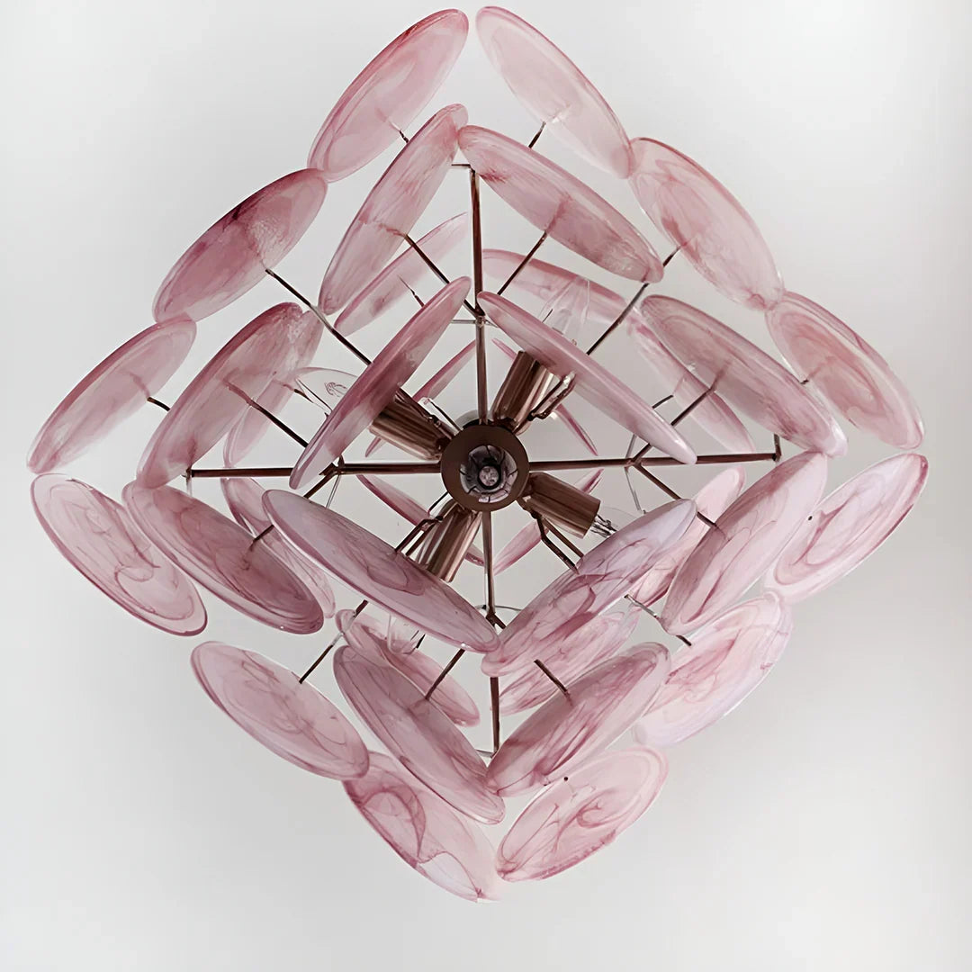 Vintage Murano-Style Pink Disks Chandelier