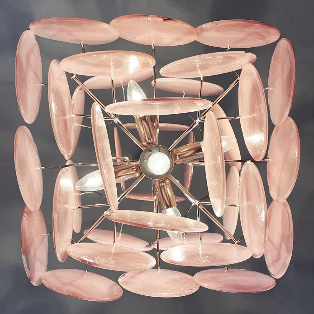 Vintage Murano-Style Pink Disks Chandelier