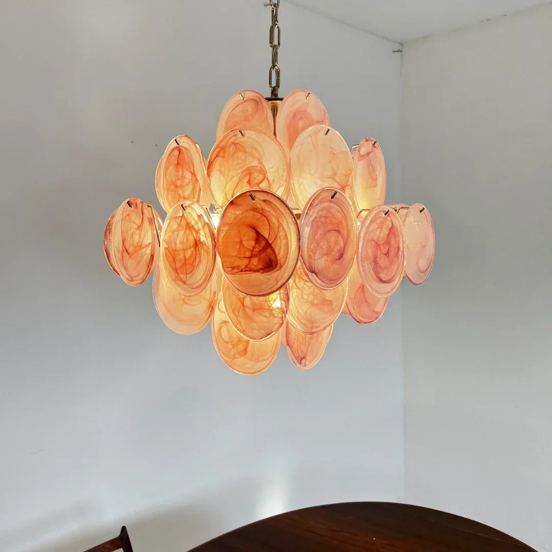 Vintage Murano-Style Pink Disks Chandelier