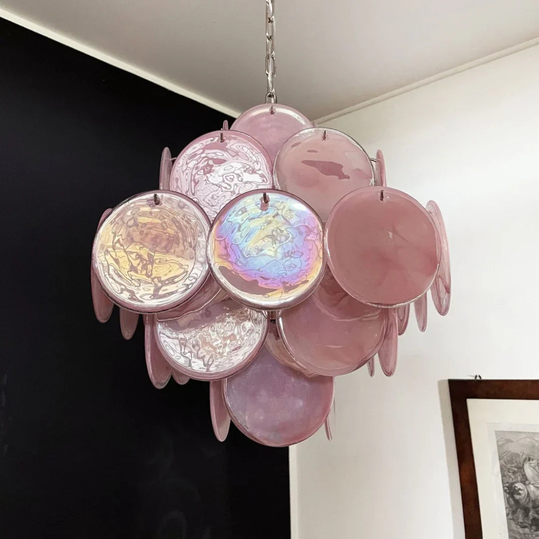 Vintage Murano-Style Pink Disks Chandelier