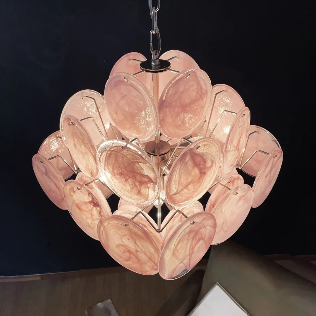 Vintage Murano-Style Pink Disks Chandelier