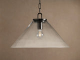 Large Wescott Cone Pendant with Chain in Bronze with Clear Glass