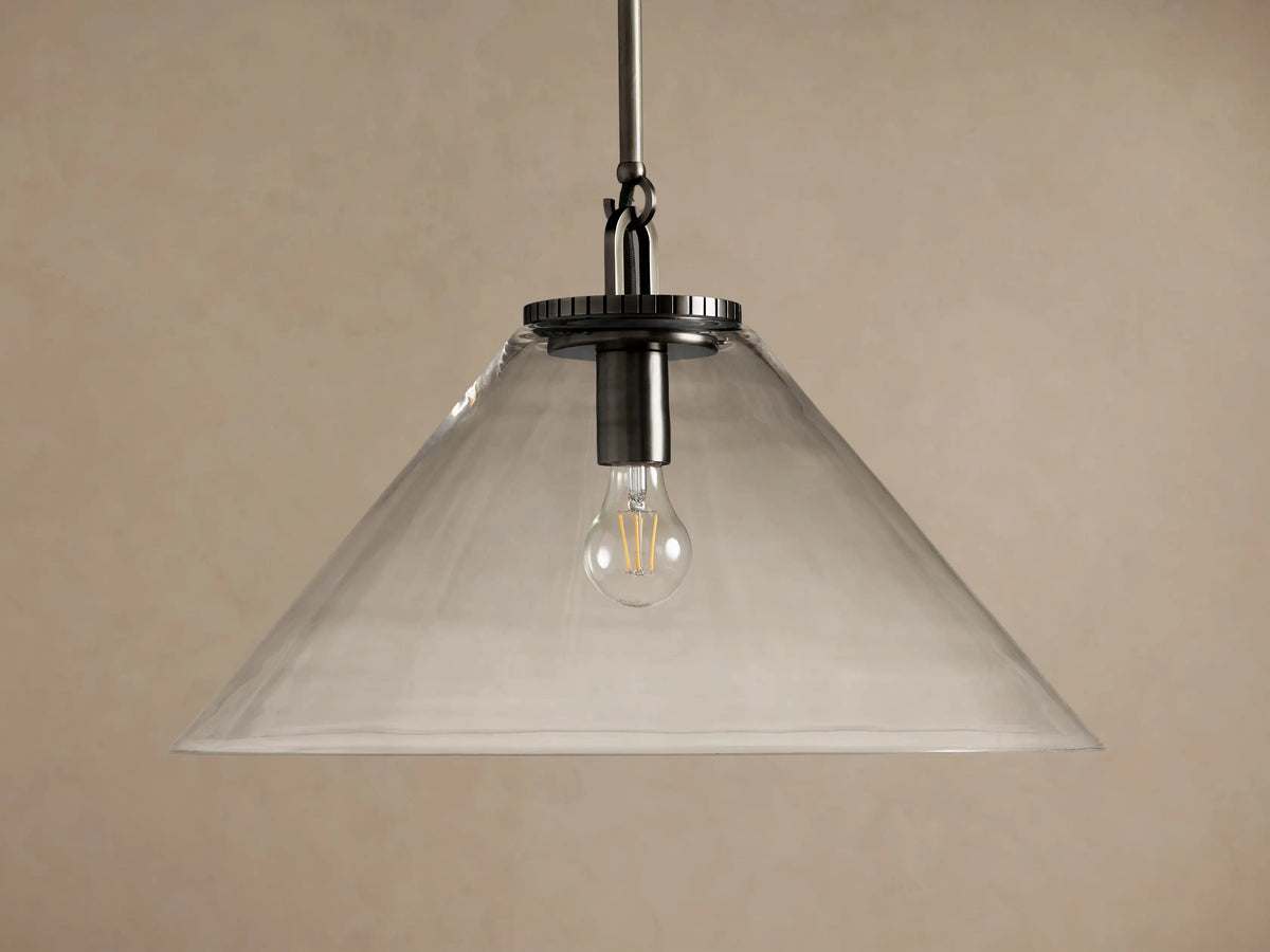 Large Wescott Cone Pendant with Rod in Bronze with Clear Glass
