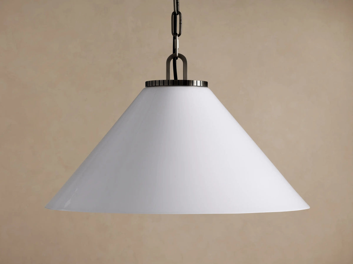 Large Wescott Cone Pendant with Chain in Bronze with Milk Glass