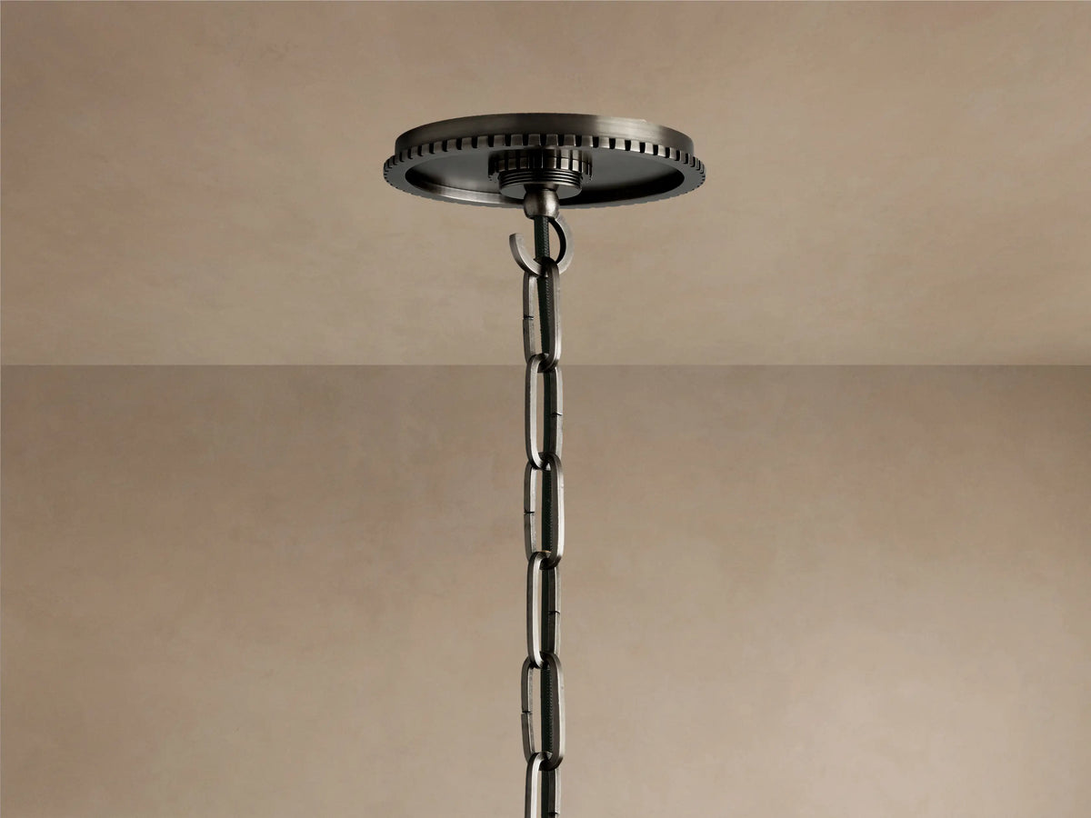 Large Wescott Cone Pendant with Chain in Bronze with Milk Glass