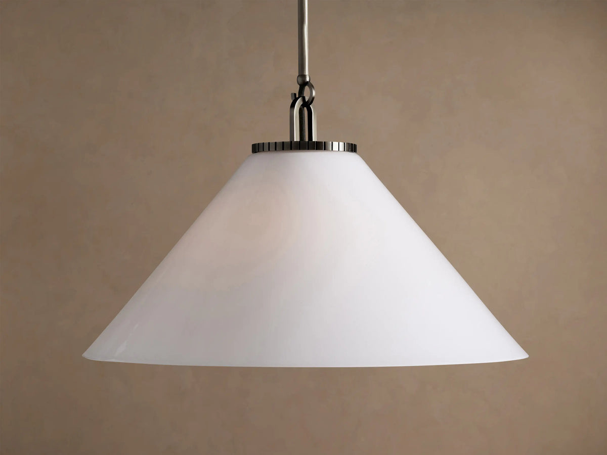Large Wescott Cone Pendant with Rod in Bronze with Milk Glass