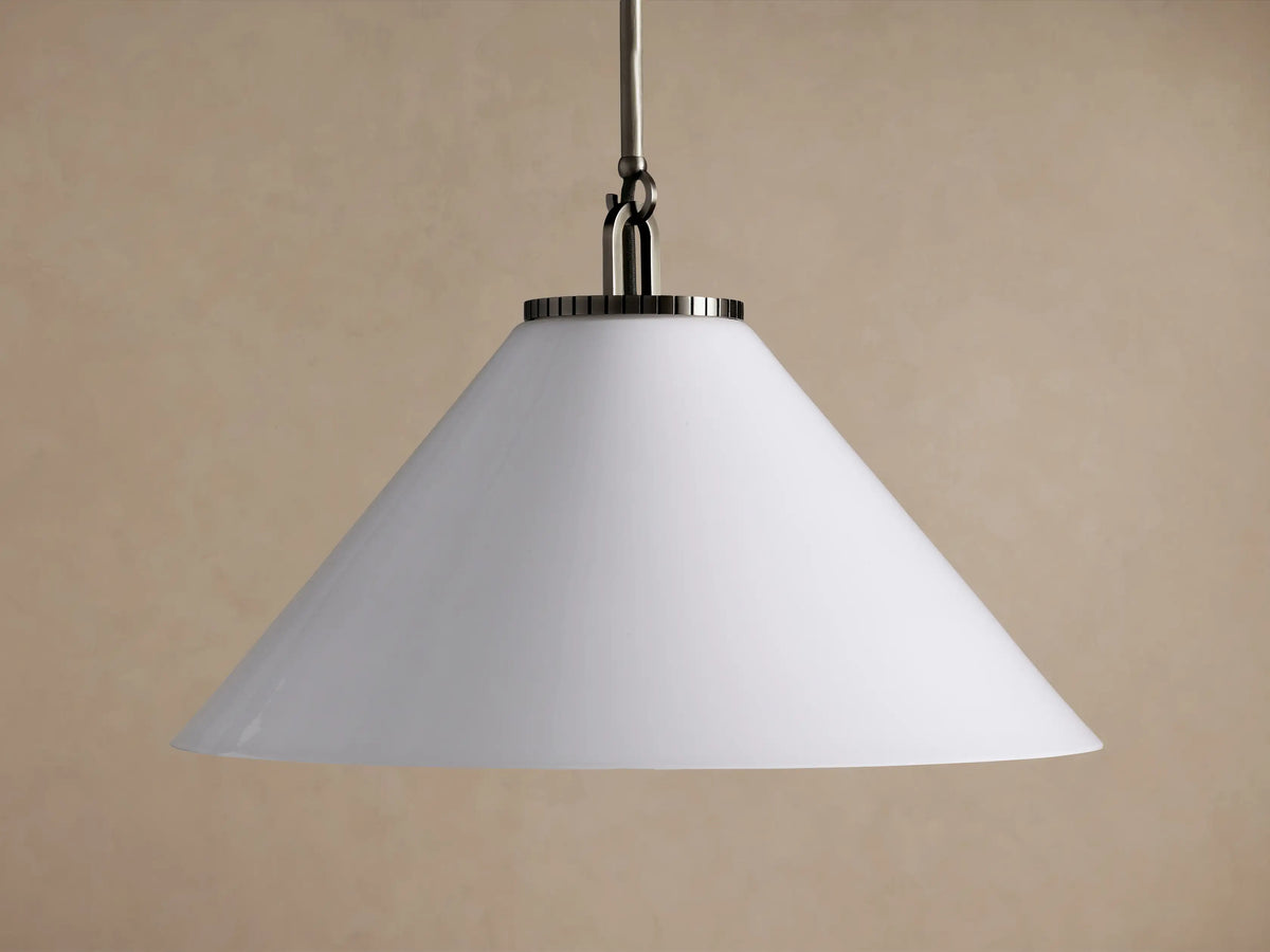 Large Wescott Cone Pendant with Rod in Bronze with Milk Glass