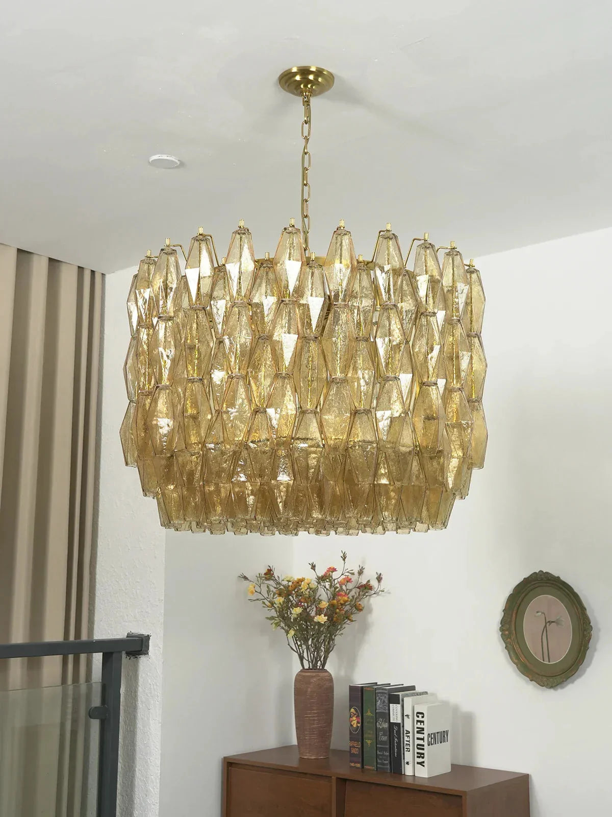 Amber Glass Prism Murano Style Chandelier