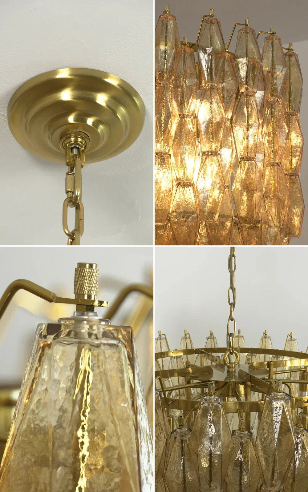 Amber Glass Prism Murano Style Chandelier