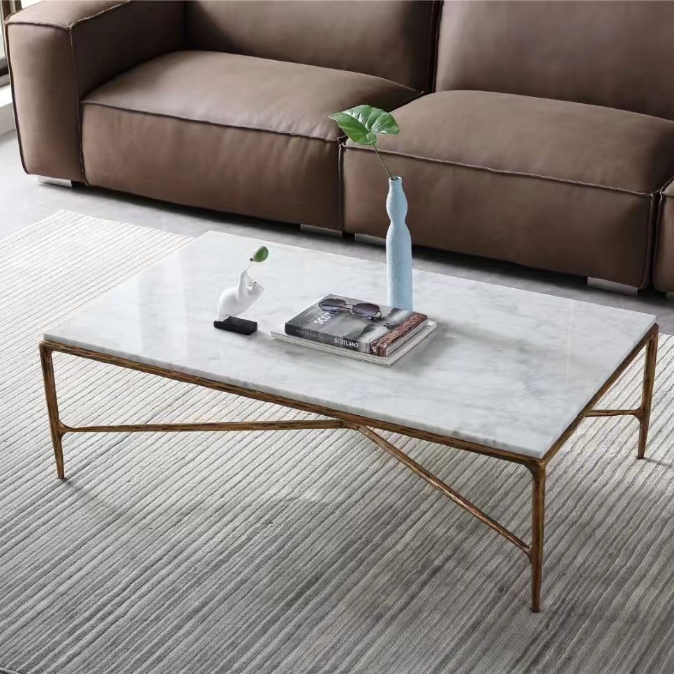 Hand Forged Metal Rectangle Marble Coffee Table