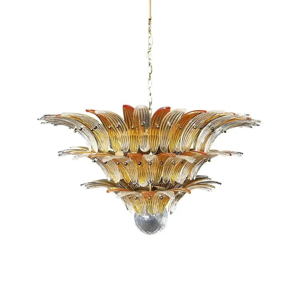 Beautifully Murano-Style Palmette Amber Transparent Chandelier
