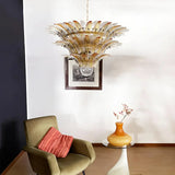 Beautifully Murano-Style Palmette Amber Transparent Chandelier