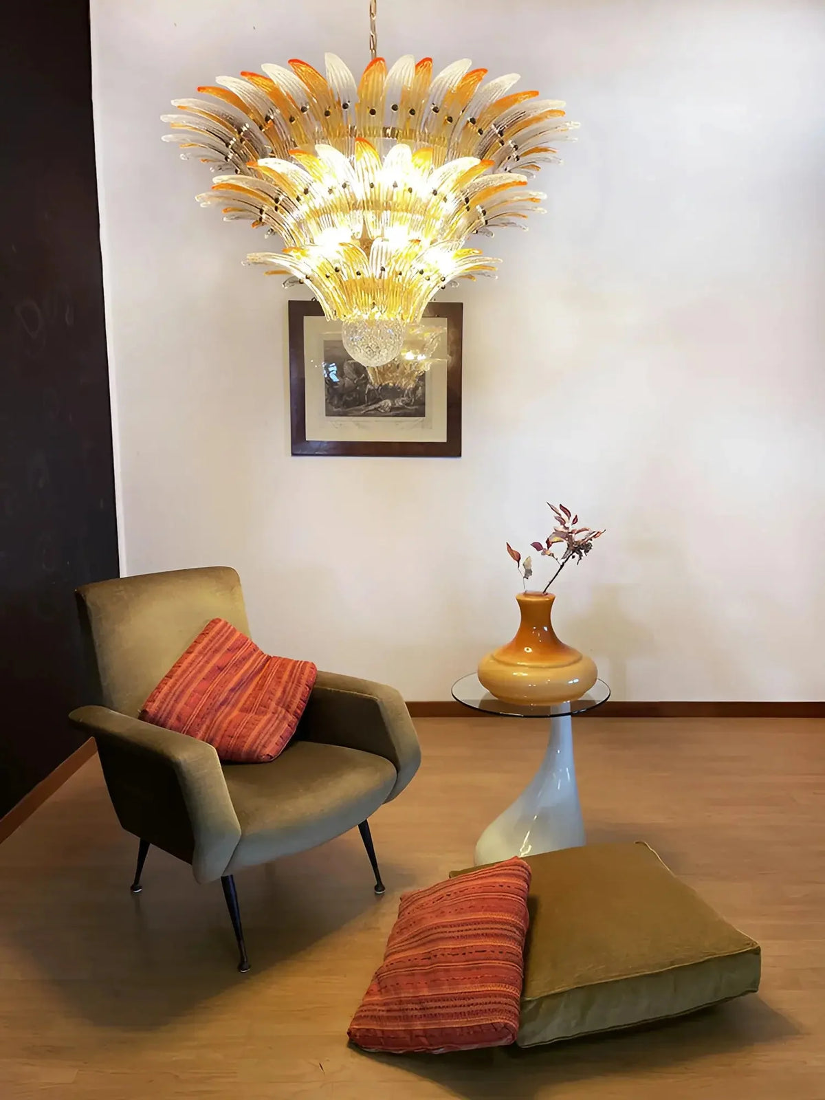 Beautifully Murano-Style Palmette Amber Transparent Chandelier