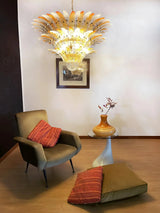 Beautifully Murano-Style Palmette Amber Transparent Chandelier