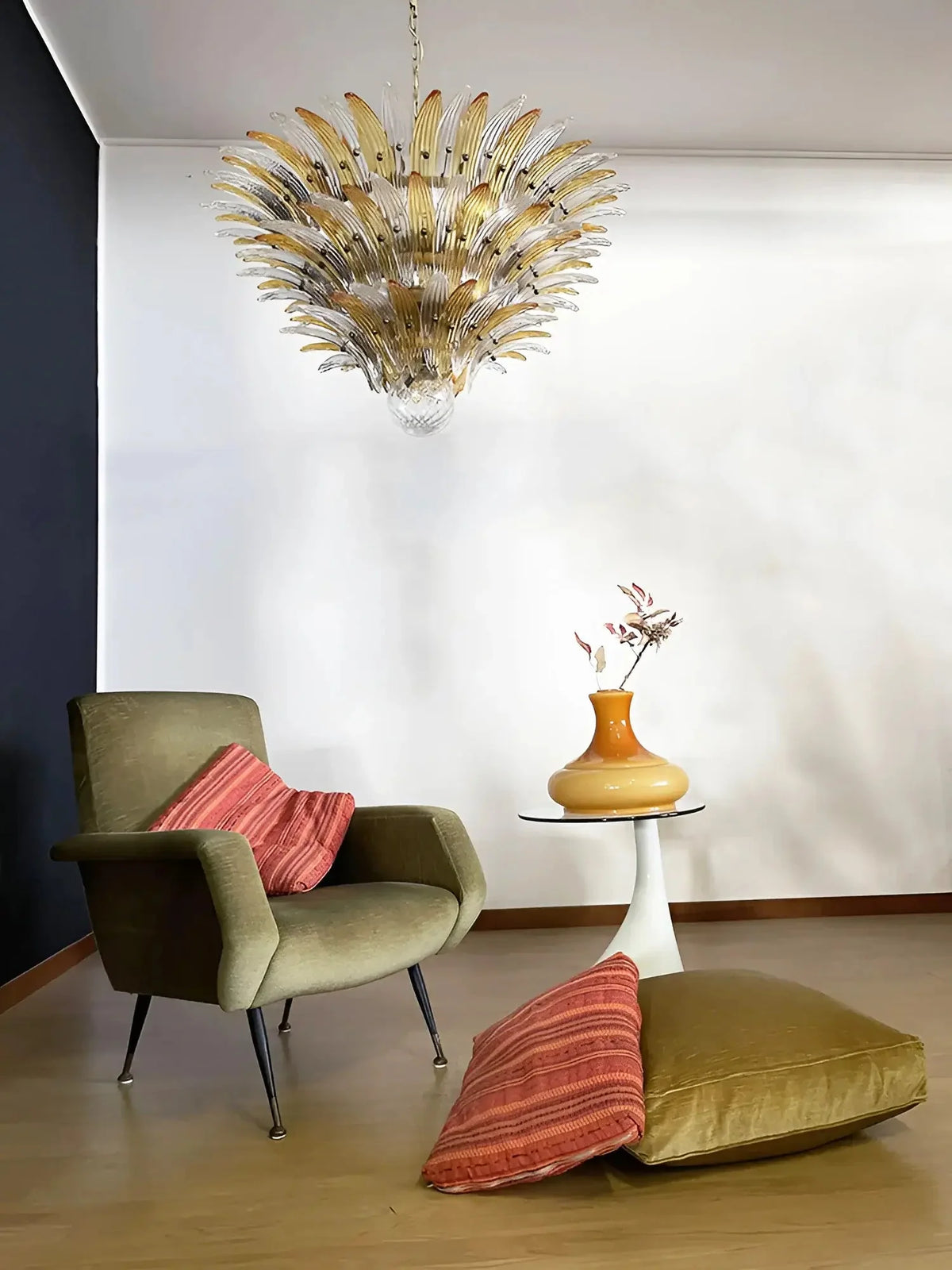 Beautifully Murano-Style Palmette Amber Transparent Chandelier