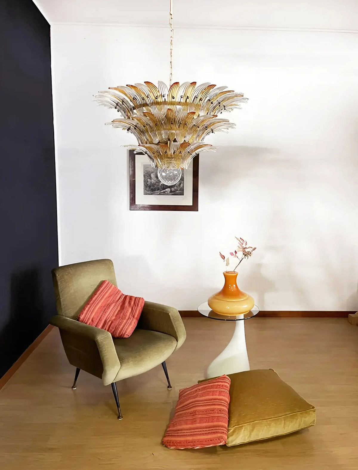 Beautifully Murano-Style Palmette Amber Transparent Chandelier