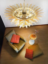 Beautifully Murano-Style Palmette Amber Transparent Chandelier