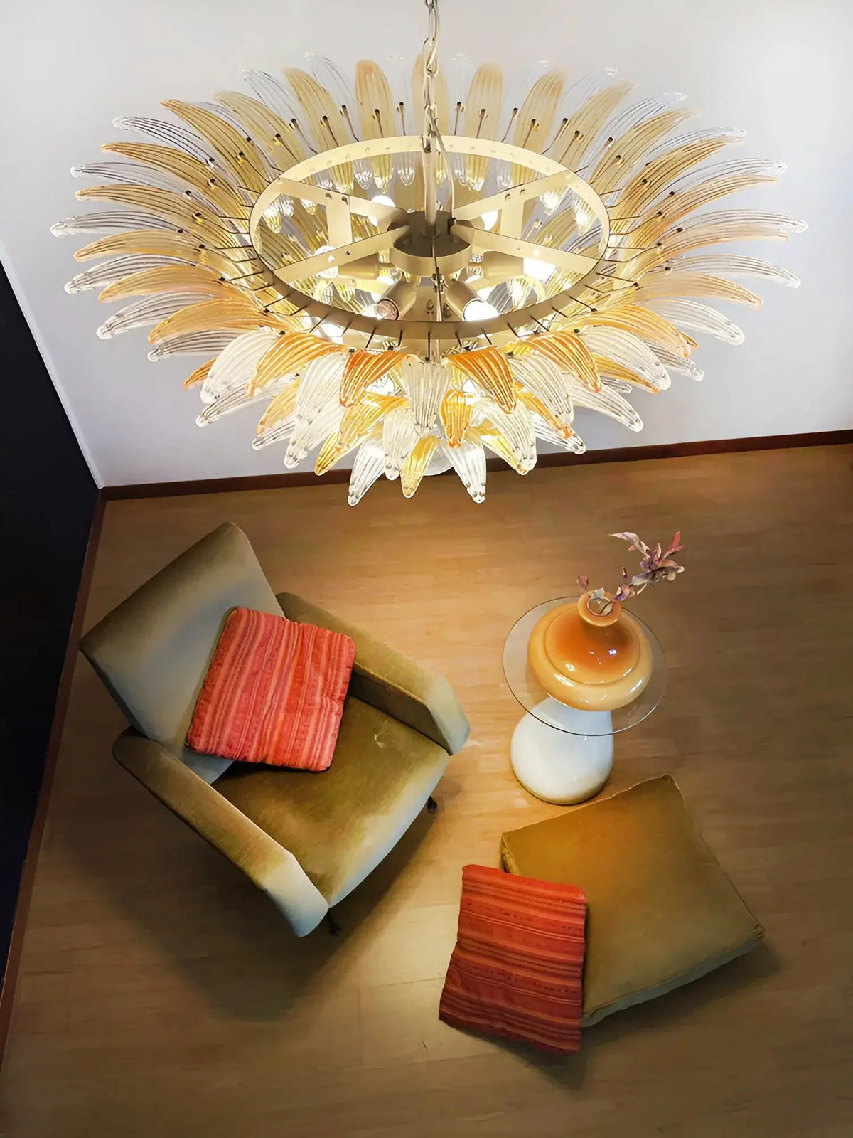 Beautifully Murano-Style Palmette Amber Transparent Chandelier