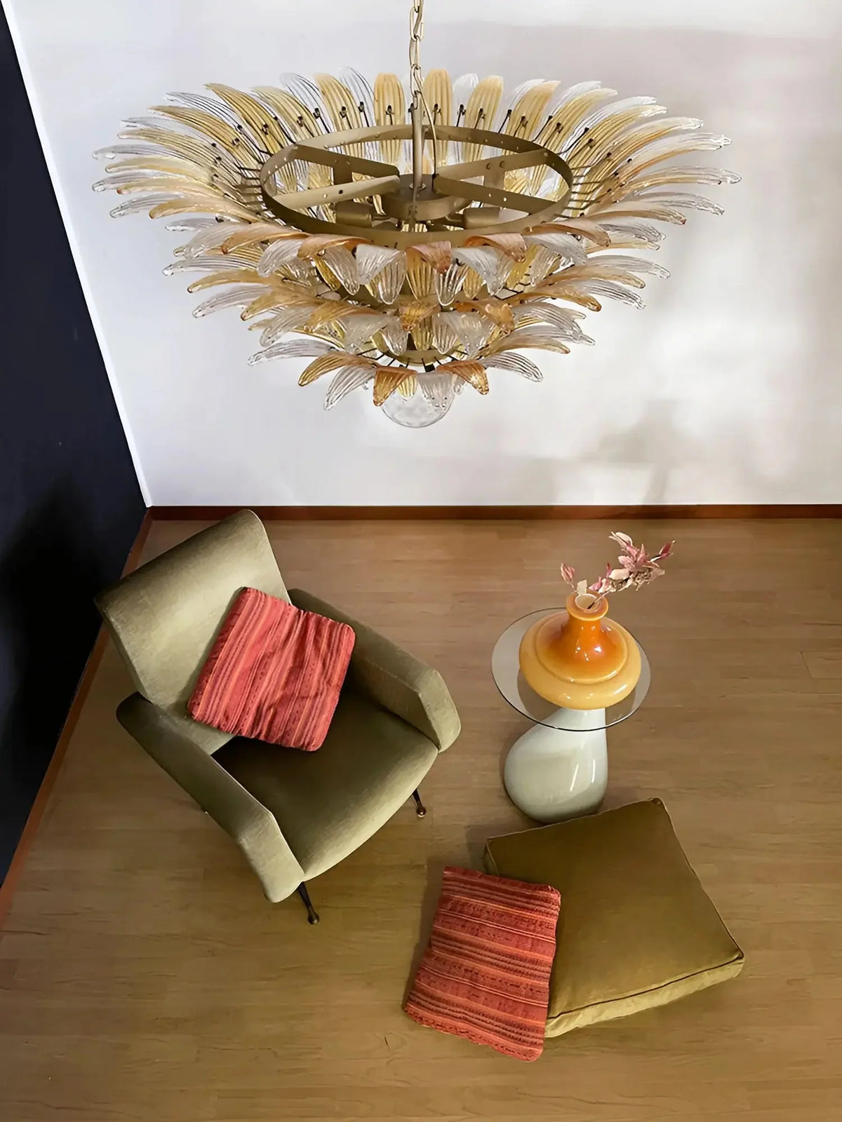 Beautifully Murano-Style Palmette Amber Transparent Chandelier
