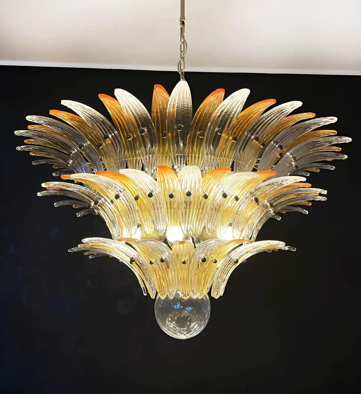 Beautifully Murano-Style Palmette Amber Transparent Chandelier