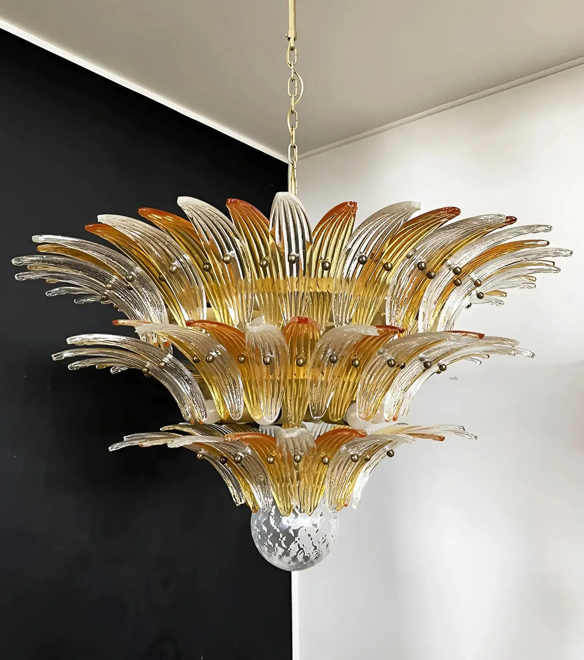 Beautifully Murano-Style Palmette Amber Transparent Chandelier