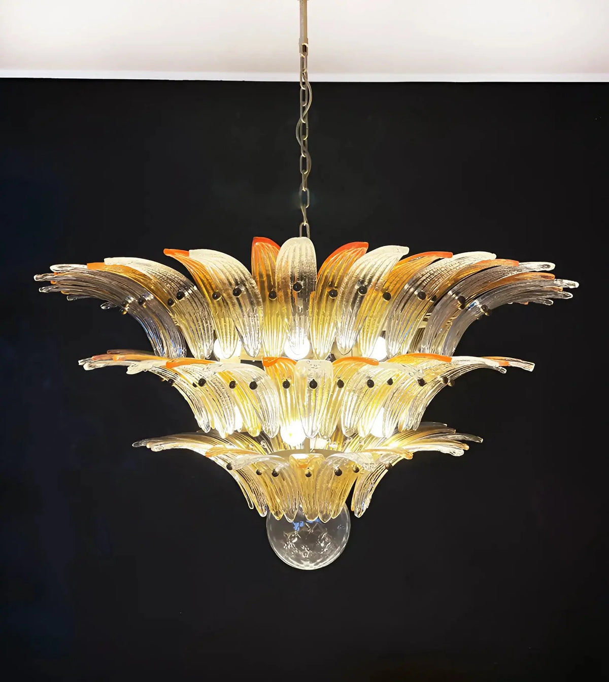 Beautifully Murano-Style Palmette Amber Transparent Chandelier