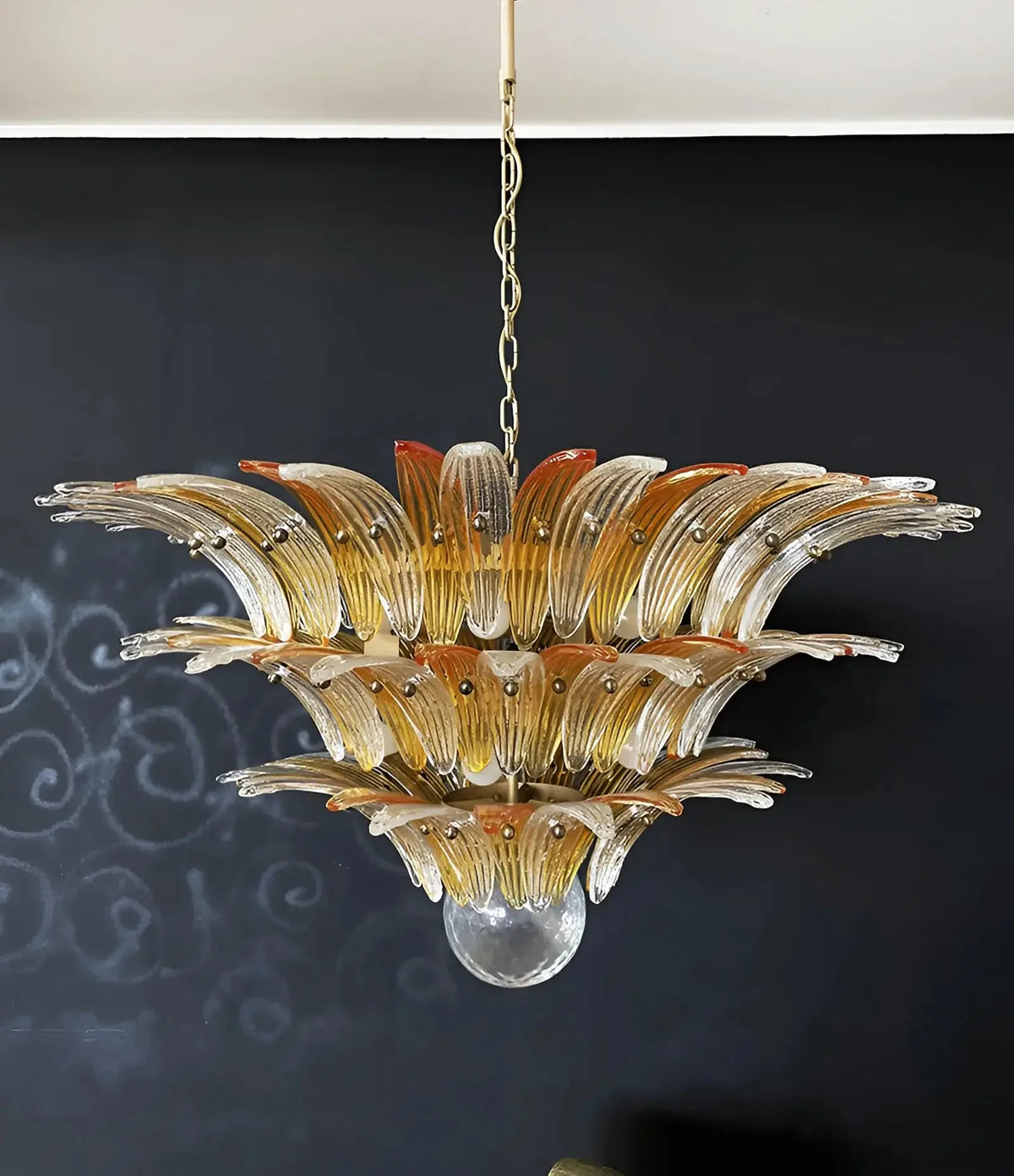 Beautifully Murano-Style Palmette Amber Transparent Chandelier