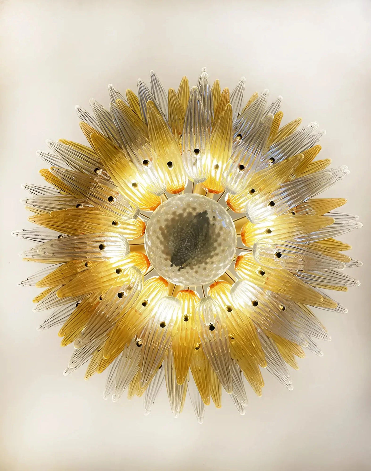Beautifully Murano-Style Palmette Amber Transparent Chandelier