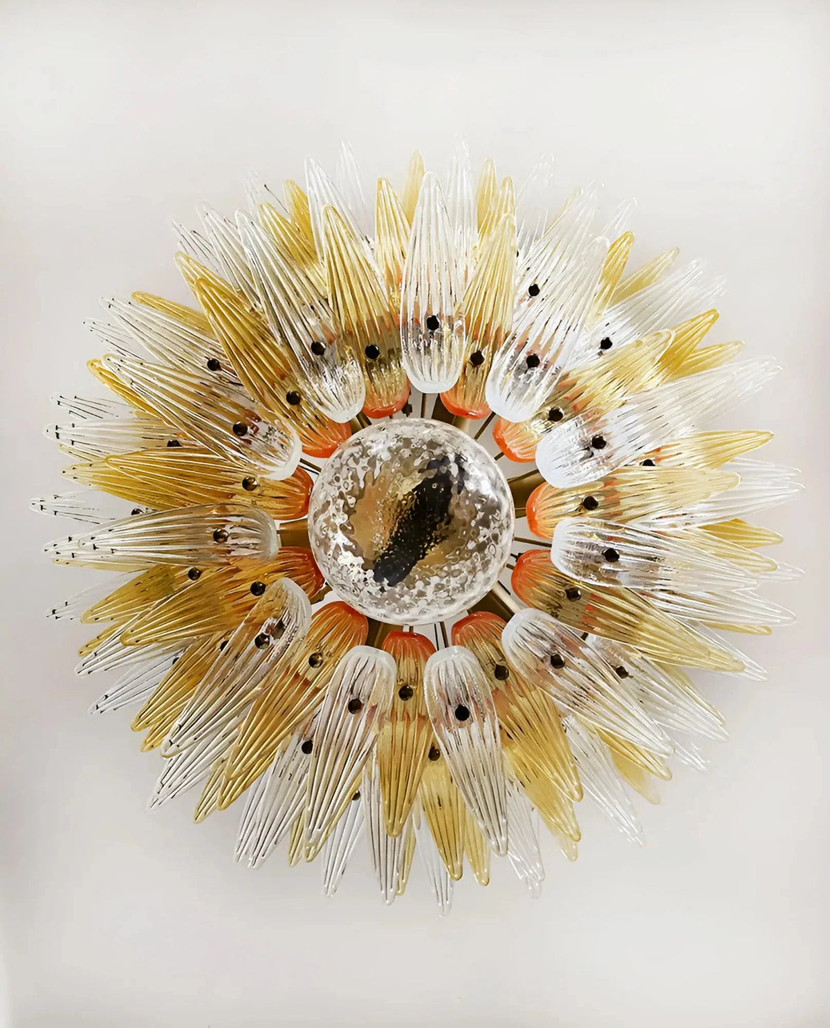 Beautifully Murano-Style Palmette Amber Transparent Chandelier