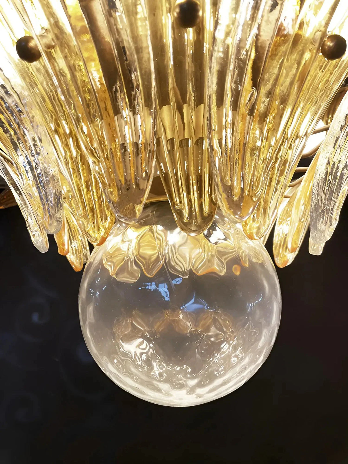 Beautifully Murano-Style Palmette Amber Transparent Chandelier