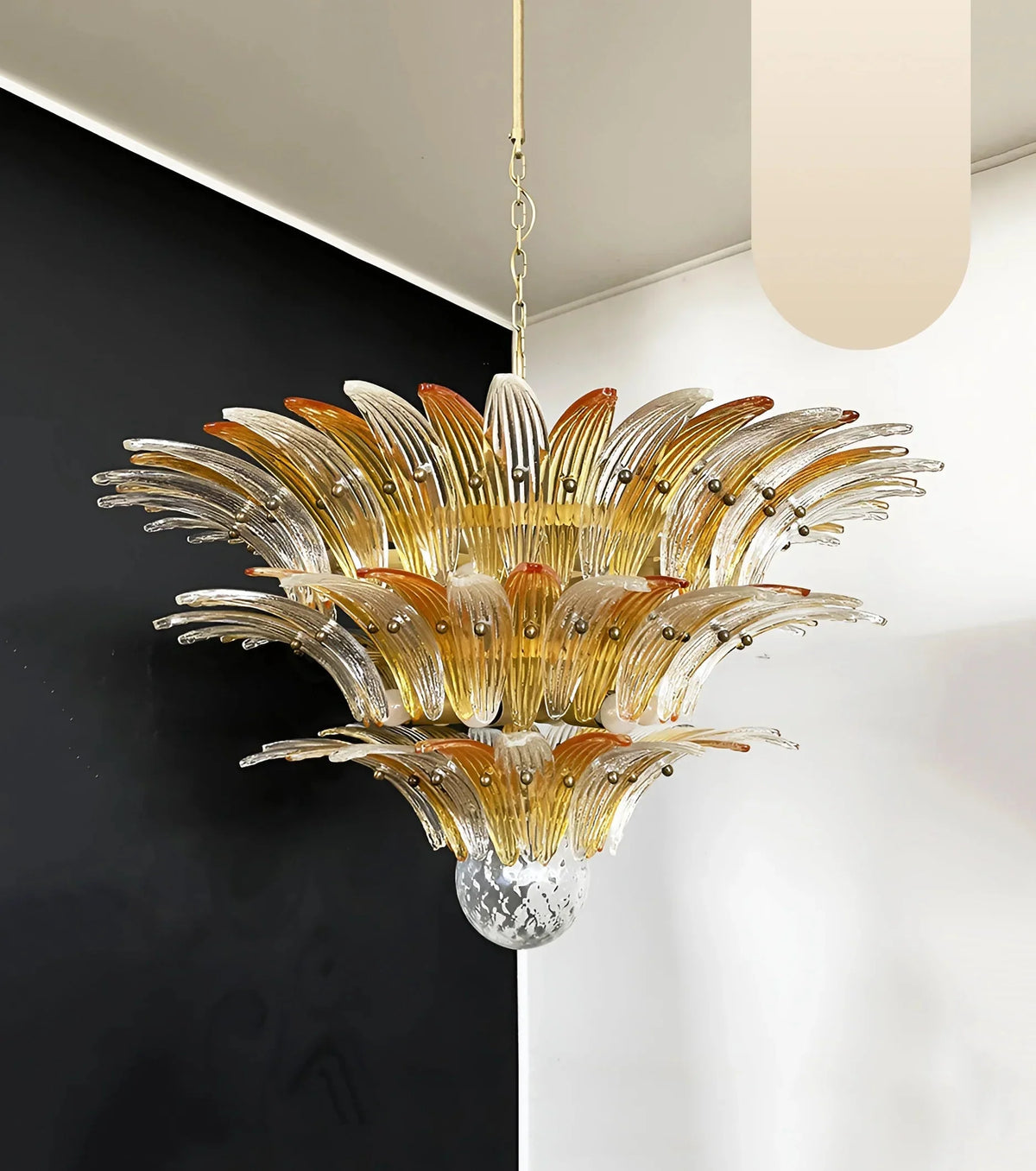 Beautifully Murano-Style Palmette Amber Transparent Chandelier