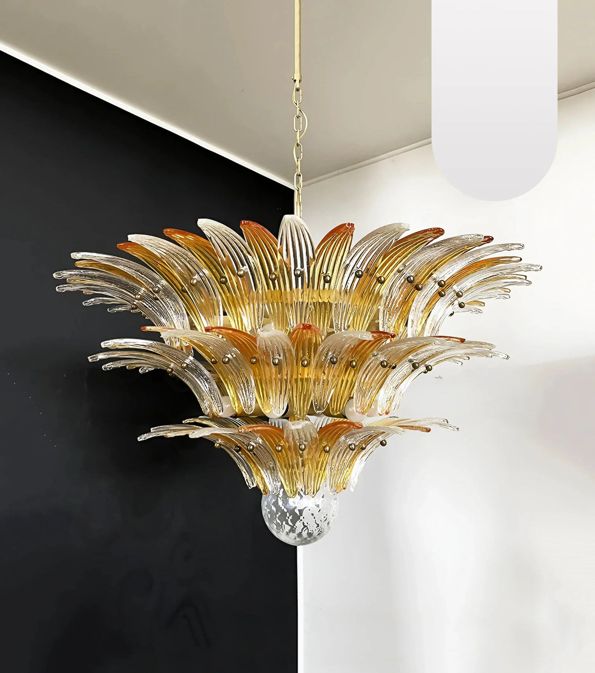 Beautifully Murano-Style Palmette Amber Transparent Chandelier