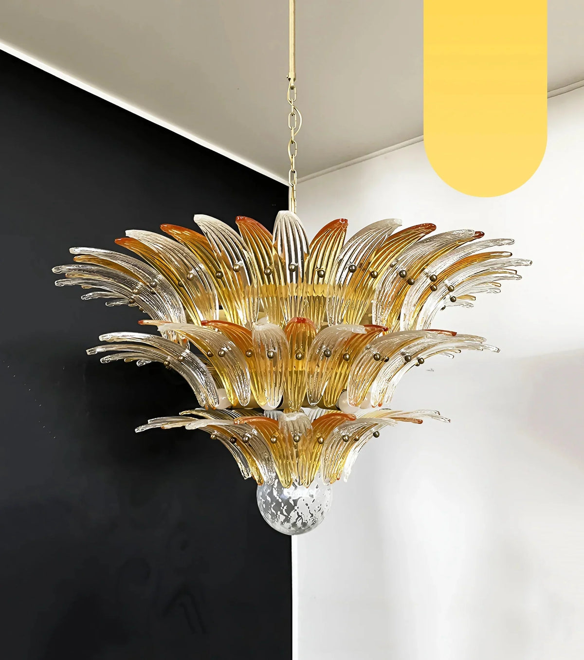 Beautifully Murano-Style Palmette Amber Transparent Chandelier
