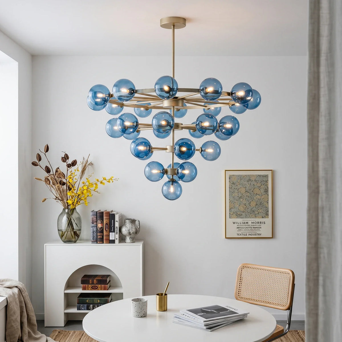 Modern Blue Glass Sputnik Chandelier