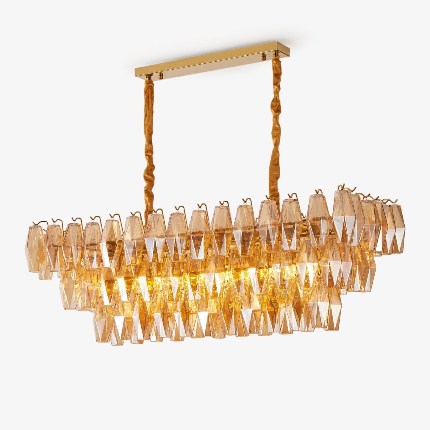 Marcello Amber Rectangular 3-Tier Chandelier 39" 48"