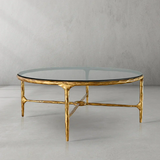 Hand-Forged Metal Glass Round Coffee Table 36" 55"