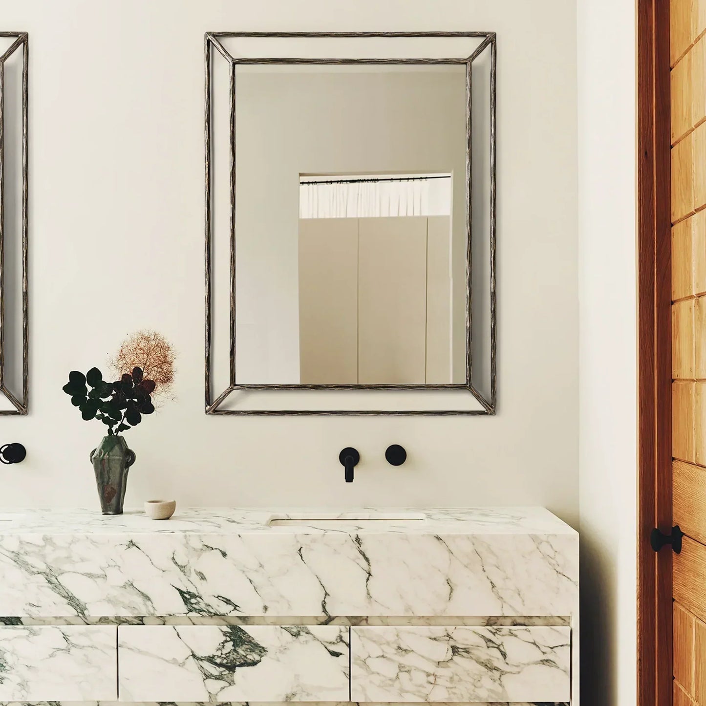 Hand Forged Metal Open Beveled Mirror
