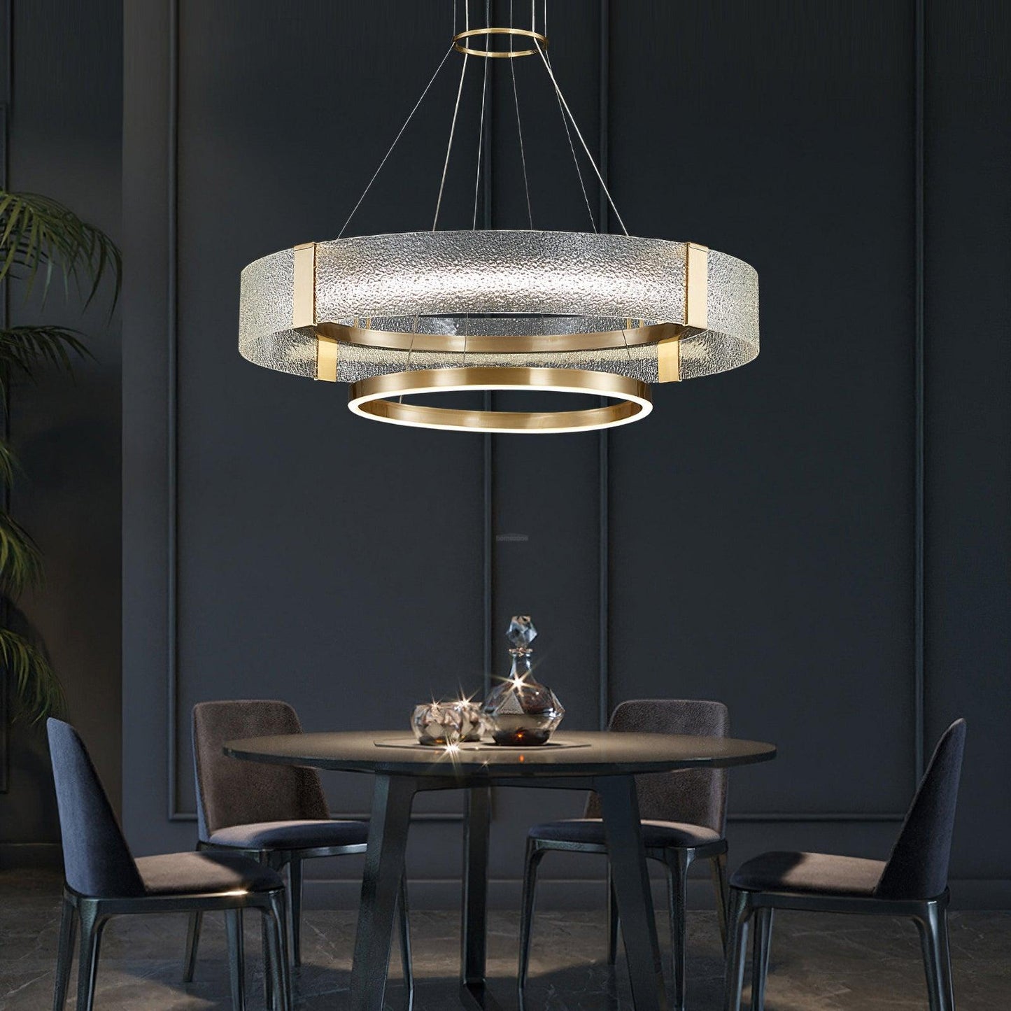 Ripple Glass Chandelier with 1/2/3 Tier - ring-1-Luxehomezone
