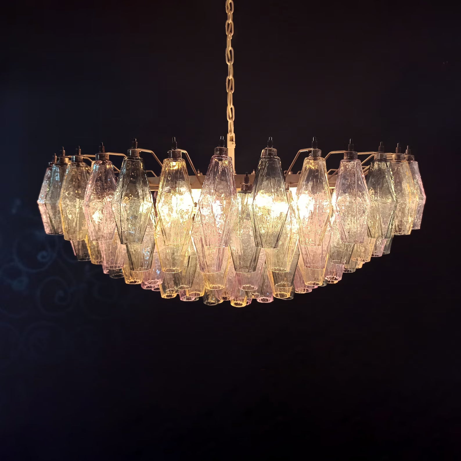 Verona Round Chandelier 35" - 185 glass – Multi Color Pink yellow and green