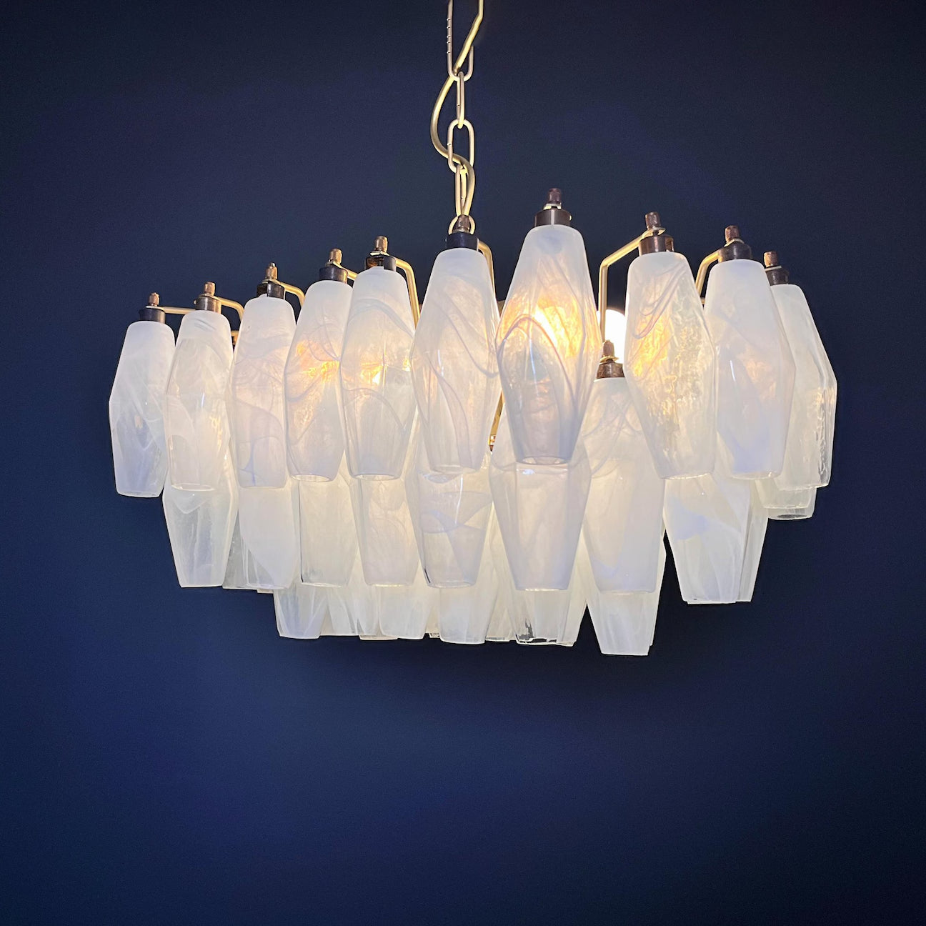 Verona White Alabaster Glass Rectangular Chandelier  22" – 56 glass