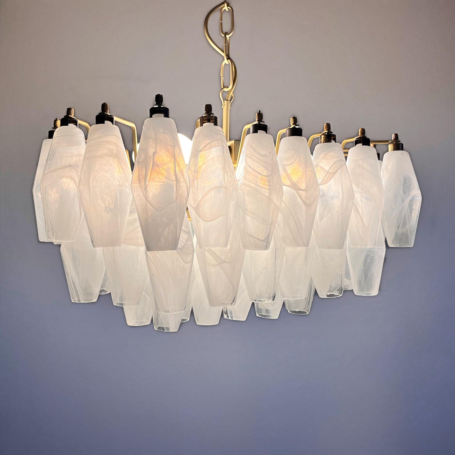 Verona White Alabaster Glass Rectangular Chandelier  22" – 56 glass