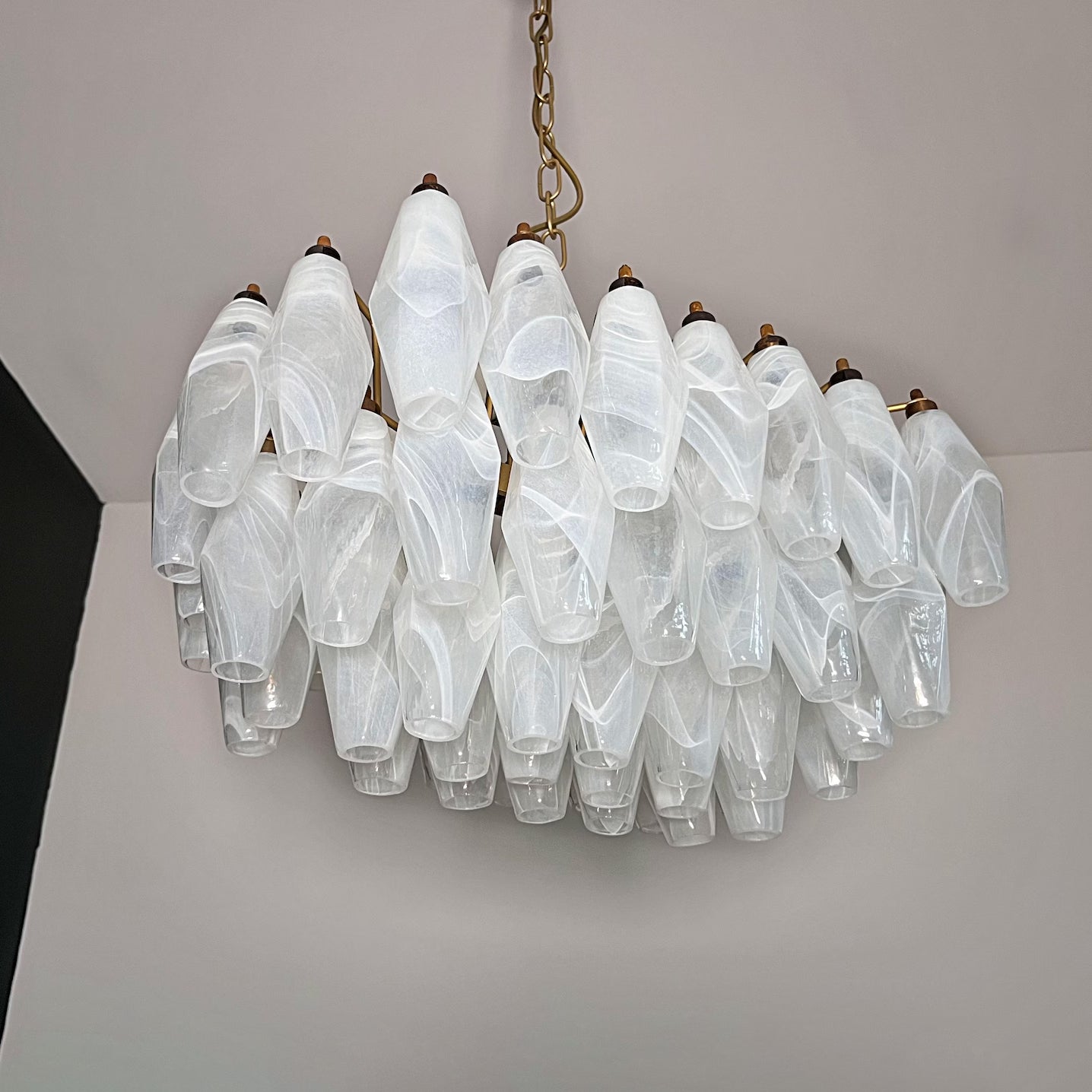 Verona White Alabaster Glass Rectangular Chandelier  22" – 56 glass