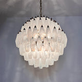 Verona White Alabaster Glass Round Multi-Tier Chandelier 24" – 140 glass