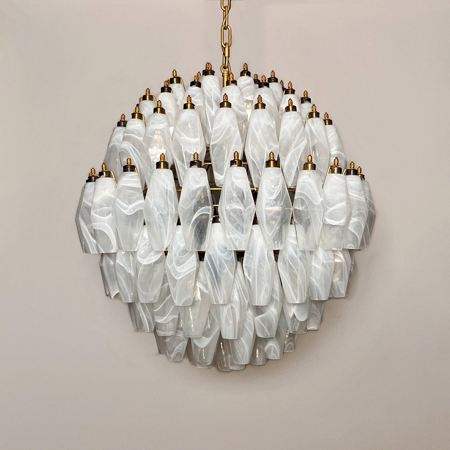 Verona White Alabaster Glass Round Multi-Tier Chandelier 24" – 140 glass