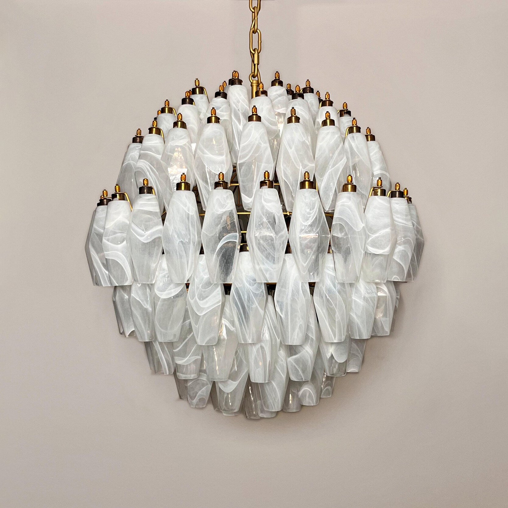 Verona White Alabaster Glass Round Multi-Tier Chandelier 24" – 140 glass