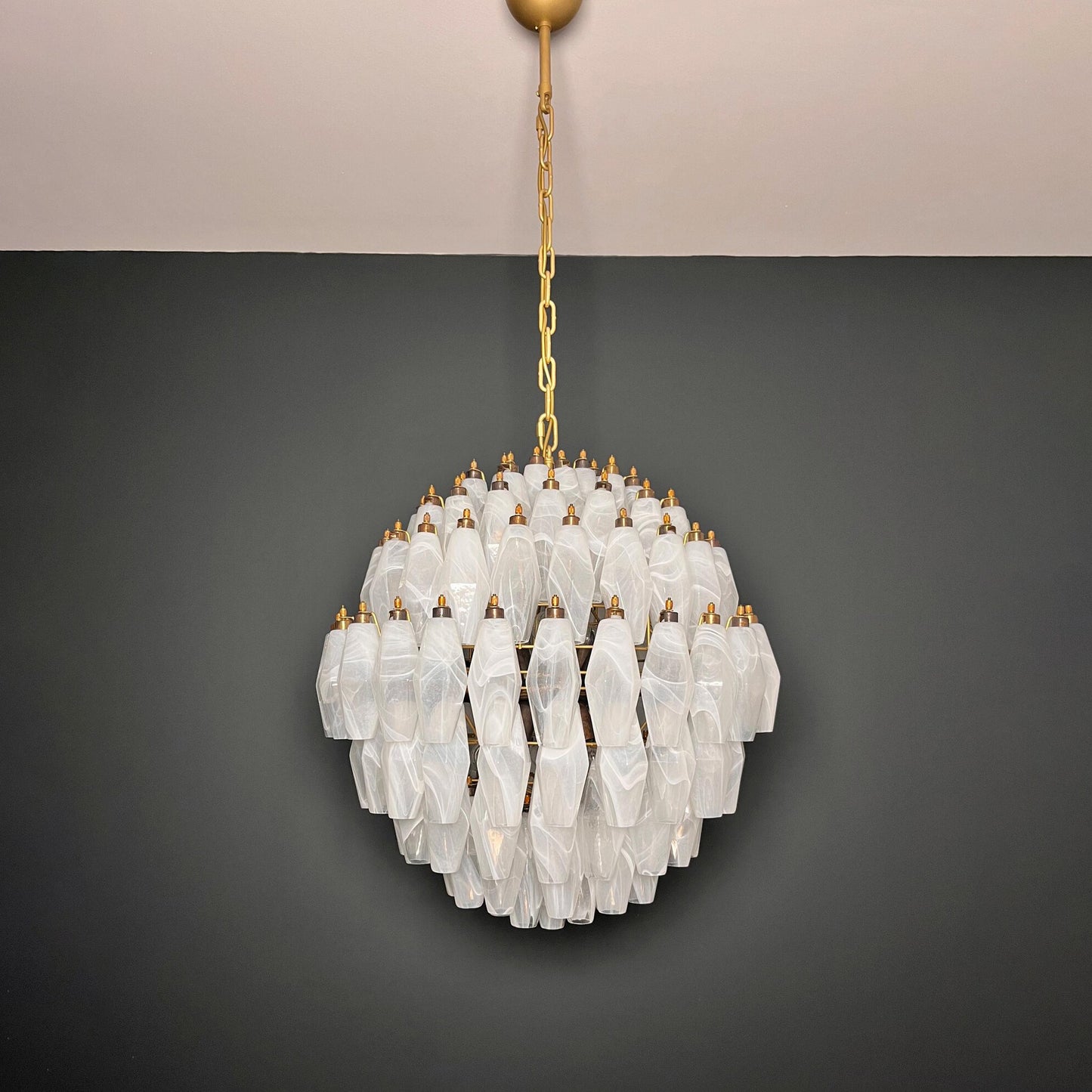 Verona White Alabaster Glass Round Multi-Tier Chandelier 24" – 140 glass